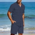 thumbnail image 1 of SOOMLON Men 2 Piece Set Outfit Big and Tall Collared Button Down Shirts Elastic Waist Drawstring Shorts Summer Outfits, 1 of 9
