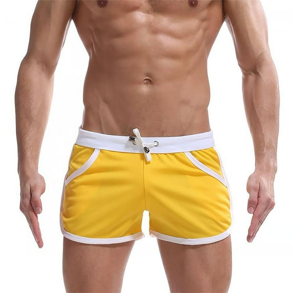 SOOMLON Men Casual Summer Sports Summer Casual Shorts Casual Shorts Summer Home Patchwork Sports Trousers Breathable Shorts Yellow XXL