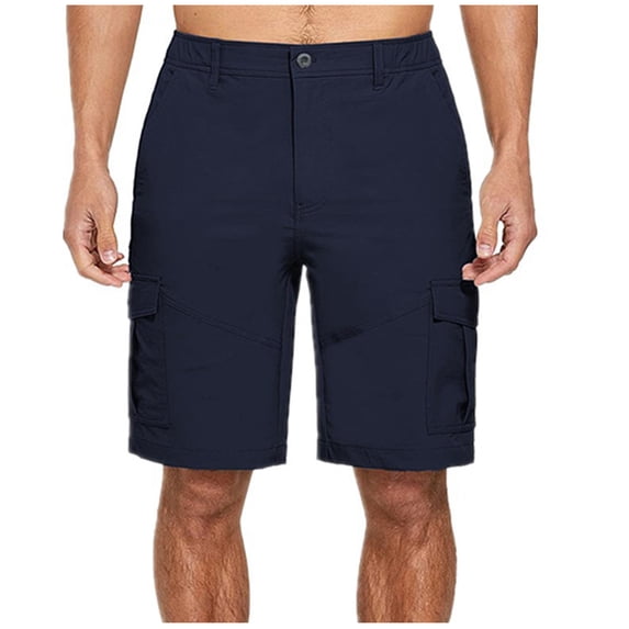SOOMLON Men Loose Fit Wide Leg Travel Pants Mens Sweat Shorts Outdoor Summer Clothing for Men Pocket Comfy Shorts Zipper Buttons Shorts Navy L