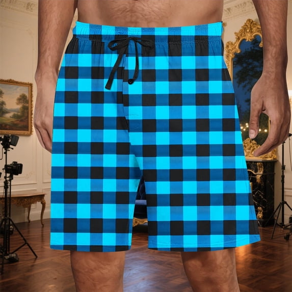 SOOMLON Men Pajama Shorts Big and Tall Drawstring Beach Shorts Comfortable Plaid Nightwear Vacation Beach Clothes