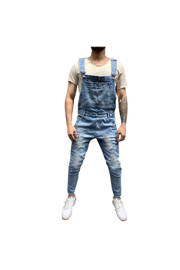 Men's Bib Overalls Relaxed Fit Work Dungaree Baggy Cargo Jumpsuits Romper Coveralls Pocket Y2k Pants Button Jeans Overall Jumpsuit Streetwear Overall Suspender Pants Blue S