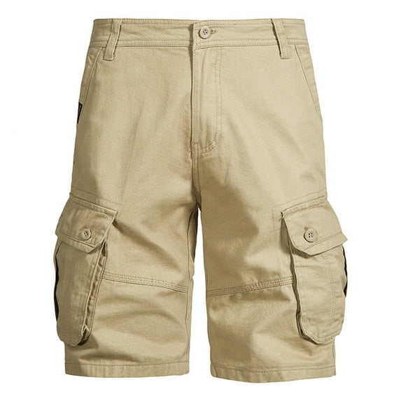 SOOMLON Men's Capri Cargo Shorts Relaxed Fit Casual Pocket Summer Shorts Work Shorts Mid Waist Sports Shorts Khaki L