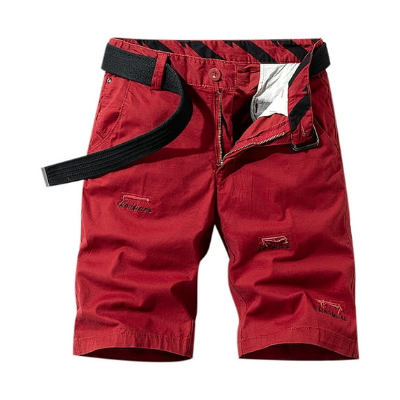 SOOMLON Men's Cargo Short Breathable Pocket Beach Shorts Zipper Zipper Buttons Shorts Red 36