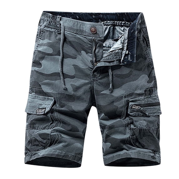 SOOMLON Men's Graphic Print High Waisted Casual Summer Shorts Pocket Festival Pants Cargo Pants Loose Pants Straight Leg Shorts Gray 29