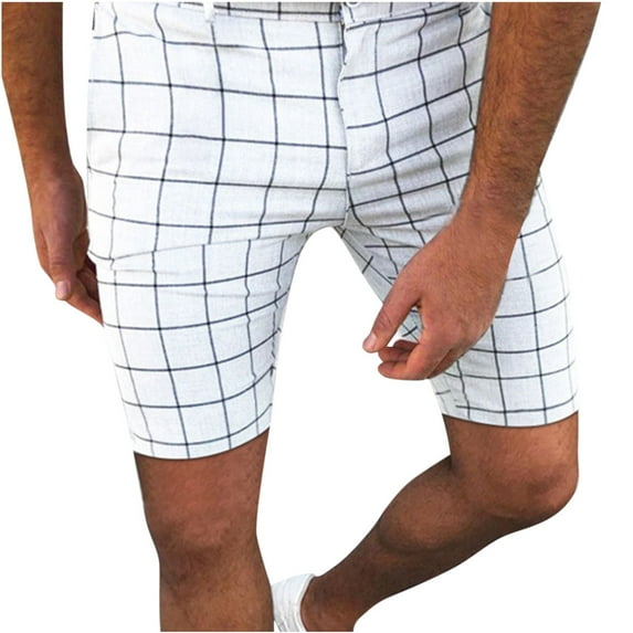 SOOMLON Men's Hiking Cargo Shorts Comfy Shorts Plaid Skinny Business Pencil Shorts White XXXL