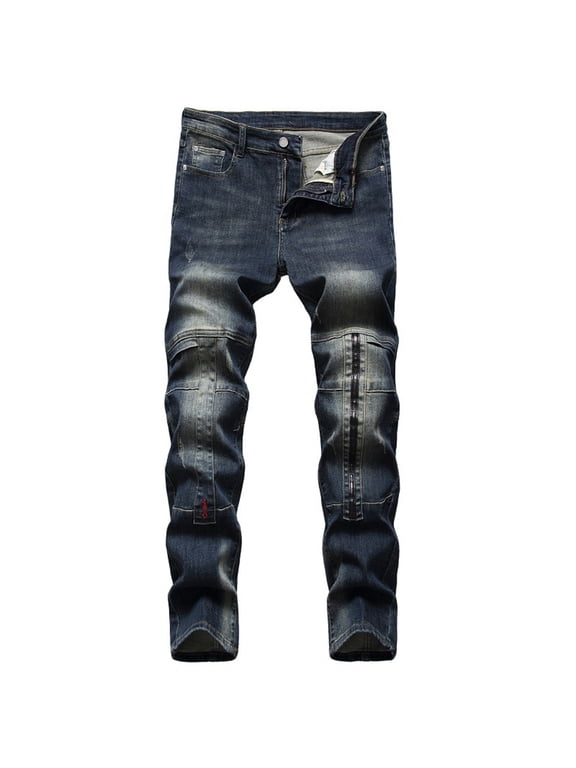 Men's Relaxed Straight Jeans Ripped Y2k Pants Ripped Hole Patchwork Jeans Blue XXXXXL(40)