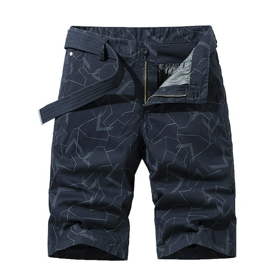 SOOMLON Men's Shorts Summer Casual Outdoors Sport Shorts Pocket Comfy Shorts Stripe Work Shorts Mid Waist Shorts Dark Blue L