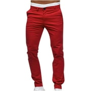 SOOMLON Men's Sports Pants Casual Pants Button Slim Fit Straight Trousers Red XXXL