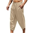 thumbnail image 1 of SOOMLON Men's Sports Pants Drawstring Lounge Pants Pocket Cotton Linen Elastic Waist Straight Shorts Sport Pants Khaki XXL, 1 of 5