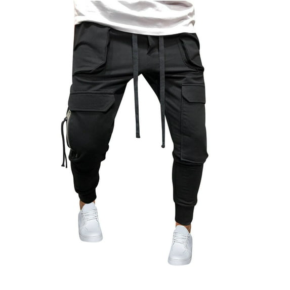 SOOMLON Men's Summer Beach Pants Pocket Y2k Pants Cargo Lace up Sweatpants Black XXL