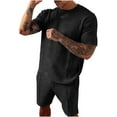 thumbnail image 1 of SOOMLON Men's Tracksuit 2 Piece Sweatsuit Set Long Sleeve Pullover Athletic Suit For Sports Casual Fitness Jogging Comfy Shorts Short Sleeve Shorts Two Piece Sports Suit Black L, 1 of 7