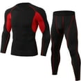 thumbnail image 1 of SOOMLON Men's Workout Clothes Athletic Pants Shirt Set Basketball Football Exercise Training Running Gym Casual Pants Elastic Fitness Long Sleeve Fast Drying Tops Long Pants Sports Tight Suit Red L, 1 of 7