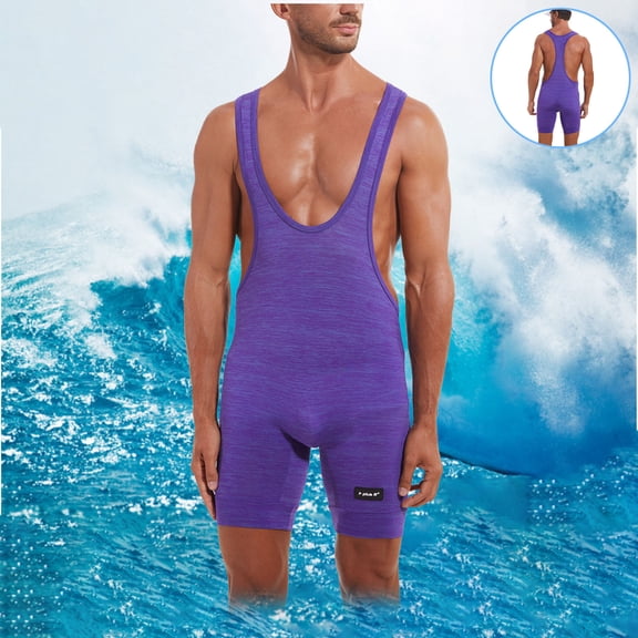 SOOMLON Men's Wrestling Singlets Athletic Supporters Slim Fit Sport Bodysuit Sleeveless Active Leotard Jumpsuits Body Shaping Underwear High Waist Wrestling Clothes Sports Training Clothes Purple L