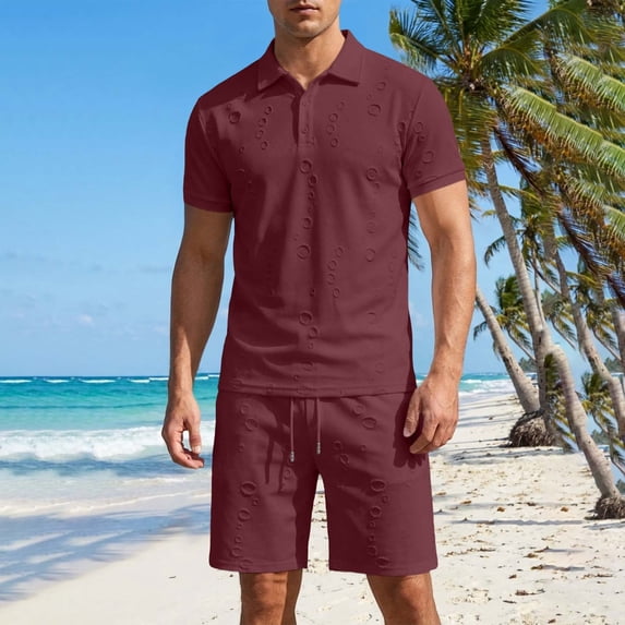 SOOMLON Mens Beach Outfits Sets Big and Tall Short Sleeve Collared Shirts Drawstring Shorts Lightweight Two Piece Sets