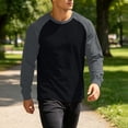 thumbnail image 1 of SOOMLON Mens Big and Tall Shirts Long Sleeve Big and Tall Crew Neck Tee Lightweight Color Block Tops Fall Casual Clothes, 1 of 9