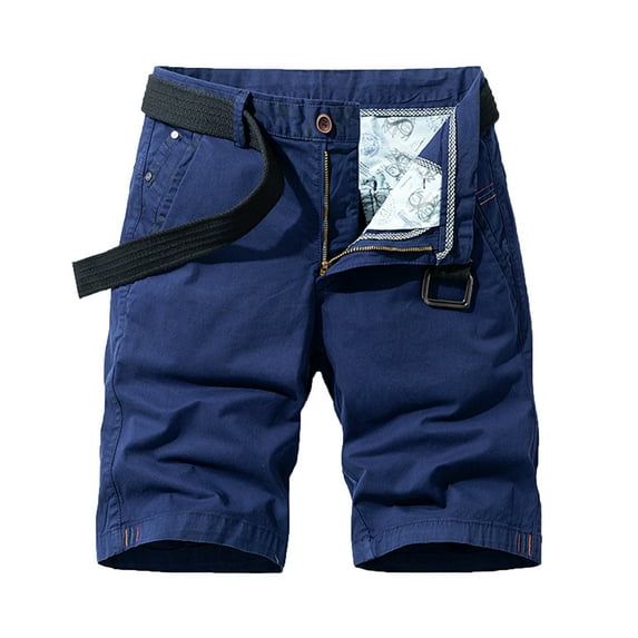 SOOMLON Mens Cargo Shorts Regular Fit Shorts Mid Waist Shorts Pocket Summer Shorts Zipper Shorts Blue 36