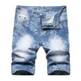 thumbnail image 1 of SOOMLON Mens Casual Denim Shorts Relaxed Fit 2023 Summer Streetwear Straight Leg Distressed Outdoor Bermuda Shorts Printed Elastic Slim Elastic Straight Leg Jeans Shorts Light Blue XXXXXL, 1 of 8