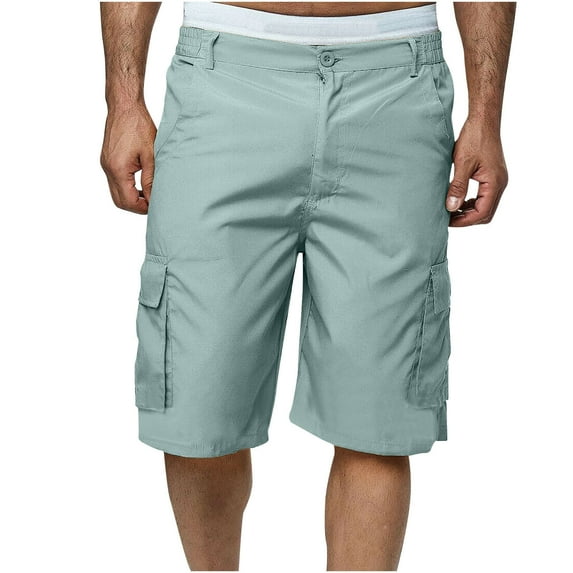 SOOMLON Mens Casual Shorts Summer Beach Golf Shorts Pocket Casual Shorts Camouflage Work Shorts Mid Waist Sports Shorts Light Blue XL