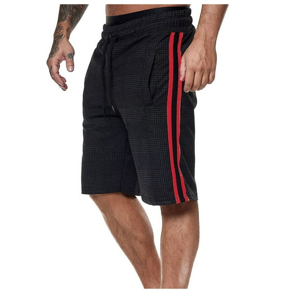 SOOMLON Mens Golf Shorts Pocket Y2k Shorts Sweatpants Elastic Sport Stripe Baggy Shorts Black M