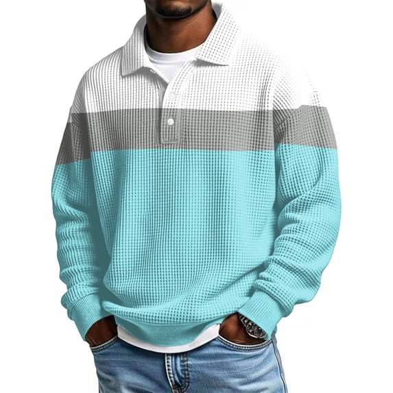 SOOMLON Mens Henley Shirts Long Sleeve Big and Tall Button Collared Shirt Waffle Color Block Dressy Shirt Warm Clothes