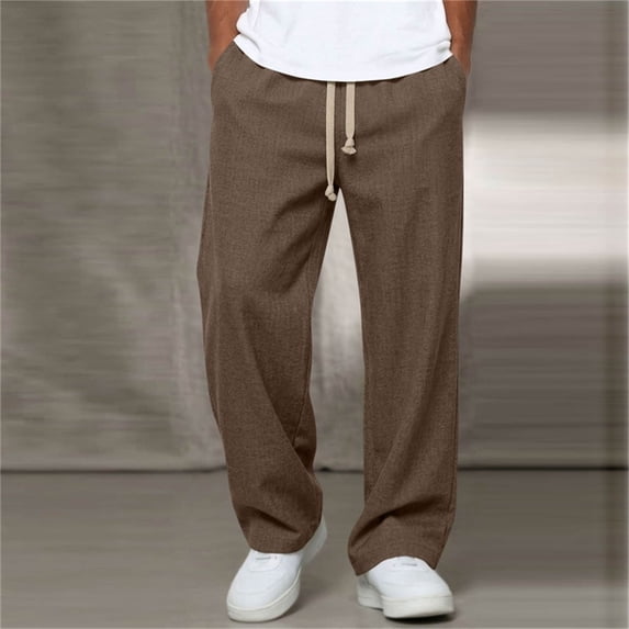 SOOMLON Mens Linen Pants Casual Drawstring Big and Tall Long Pants Dressy Drawstring Trousers Outdoor Chino Pants