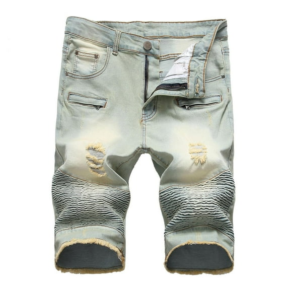 SOOMLON Mens Loose Shorts Denim Distressed Jean Shorts Ripped Y2k Shorts Ripped Denim Trunks Stretchy Jeans Trunks Classic Fit Biker Jeans Trunks Yellow XXXXXL