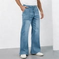 thumbnail image 1 of SOOMLON Mens Pants Big and Tall Big and Tall Jeans Button Waist Flared Trousers Solid Faux Denim Pants with Pockets, 1 of 9