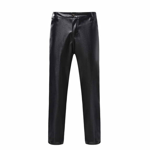 SOOMLON Mens Pants Casual Pants Punk Retro Gothic Slim Fit Pants Leather Pants Black M