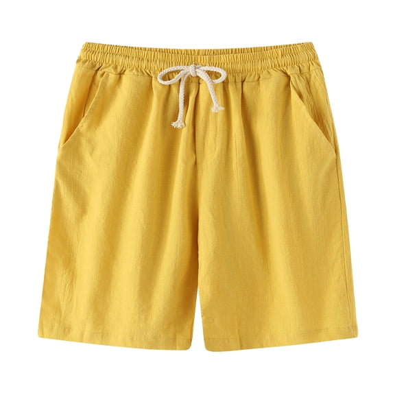 SOOMLON Mens Plus Size Casual Shorts Fashionable Cargo Pants Cargo Pants Cotton Linen Beach Shorts Summer Mid Waist Beach Pants Sports Shorts Yellow XL