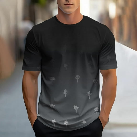 SOOMLON Mens Shirts Casual Crewneck Cotton T Shirts Funny Graphic Short Sleeve Summer Shirts 2025 Fashion Black Vacation Tees Gradient Basic Comfortable Athletic Tops Blouses Value L