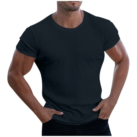 SOOMLON Mens Shirts Casual Crewneck Stretchy T Shirts Summer Athletic Short Sleeve Shirts 2025 Trendy Navy Running Tees Solid Basic Soft Breathable Tops Blouses Value XL