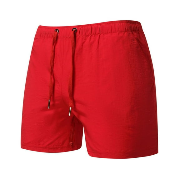 SOOMLON Mens Shorts Summer Men's Casual Shorts Lightweight Breathable Work Cargo Shorts Drawstring Beach Shorts Zipper Summer Sport Shorts Red S