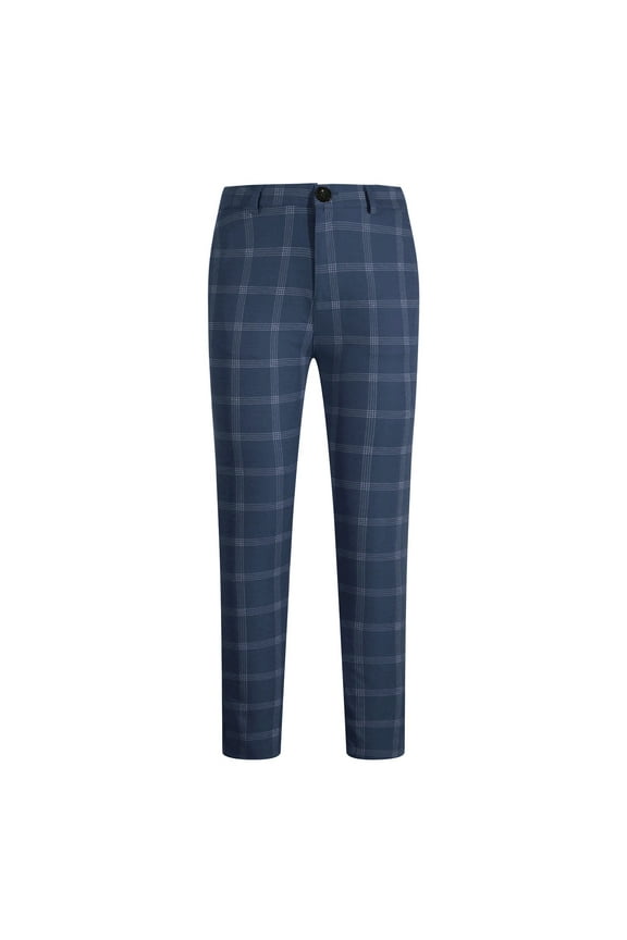 Mens Sweatpants Zipper Comfy Pants Button Plaid Pencil Trousers Navy S