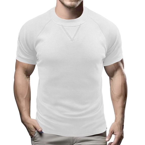 SOOMLON Mens T Shirts Casual Dressy Crewneck Waffle T Shirts Summer Gym Short Sleeve Shirts 2025 Trendy White Work Tees Solid Classic Soft Athletic Tops Blouses Value 2XL