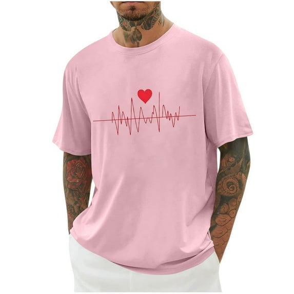 SOOMLON Mens T Shirts Casual Round Neck Cotton T Shirts Funny Love Graphic Short Sleeve Shirts 2025 Trendy Pink Big and Tall Tees Classic Comfortable Loose Tops Blouses Value M