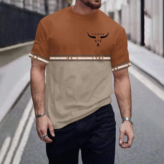 SOOMLON Mens T Shirts Casual Vintage Crewneck Cotton T Shirts Animals Print Short Sleeve Ethnic Shirts 2025 Fashion Beige Big and Tall Athletic Tees Color Block Classic Soft Summer Tops Blouses 3XL