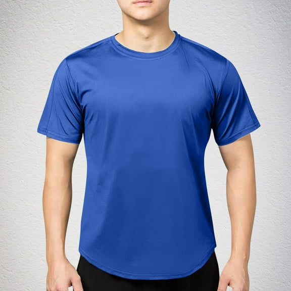SOOMLON Mens Tees Athletic Casual Crew Neck T Shirts Summer Gym Short Sleeve Shirts 2025 Trendy Blue Running Tees Solid Classic Soft Work Tops Blouses Value L