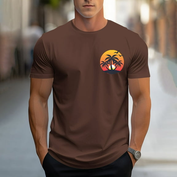 SOOMLON Mens Tees Hawaii Casual Crew Neck Cotton T Shirts Funny Print Short Sleeve Summer Shirts 2025 Trendy Brown Big and Tall Vacation Tees Classic Comfort Athletic Tops Blouses Value L