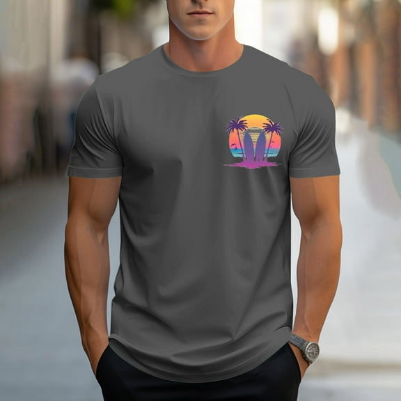 SOOMLON Mens Tees Hawaii Casual Crewneck Cotton T Shirts Funny Print Short Sleeve Summer Shirts 2025 Fashion Dark Gray Big and Tall Vacation Tees Classic Comfort Athletic Tops Blouses Value XL