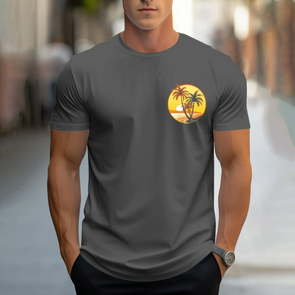 SOOMLON Mens Tees Hawaii Casual Round Neck Cotton T Shirts Funny Print Short Sleeve Summer Shirts 2025 Fashion Dark Gray Big and Tall Vacation Tees Classic Comfort Athletic Tops Blouses Value 3XL