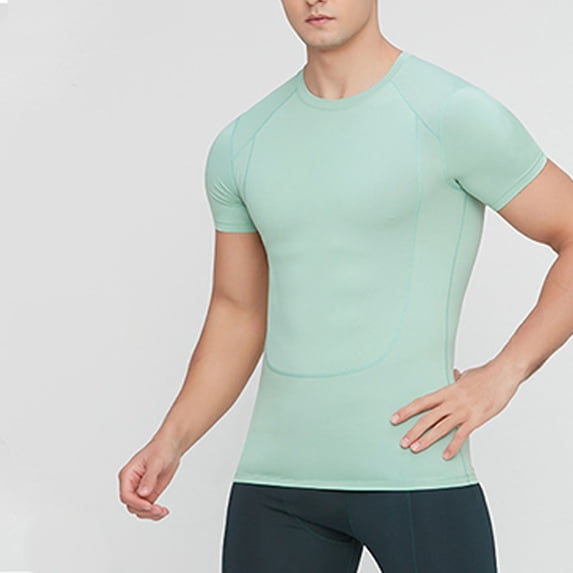SOOMLON Mens Tops Athletic Round Neck Stretchy T Shirts Summer Workout Short Sleeve Quick Dry Shirts 2025 Fashion Mint Green Running Tees Solid Basic Casual Slim Tops Blouses Value 2XL