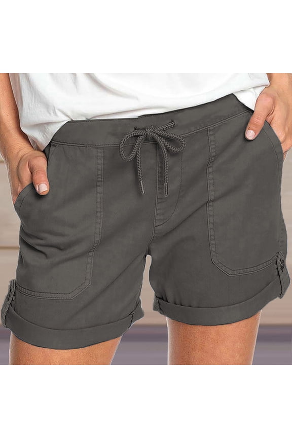 Mini Shorts for Women Plus Size Elastic Waist Drawstring Shorts Work Shorts with Pockets Vacation Bottoms