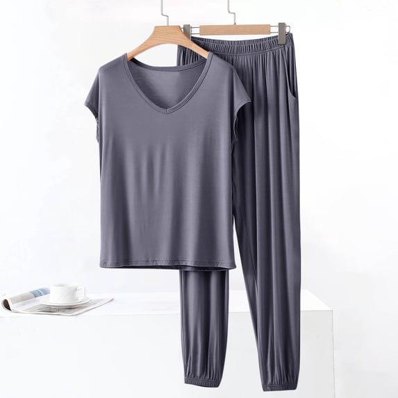 SOOMLON Modal Pajamas Women Plus Size Cap Sleeve Shirts Soft Jogger with Pocket Comfortable Two Piece Lounge Sets