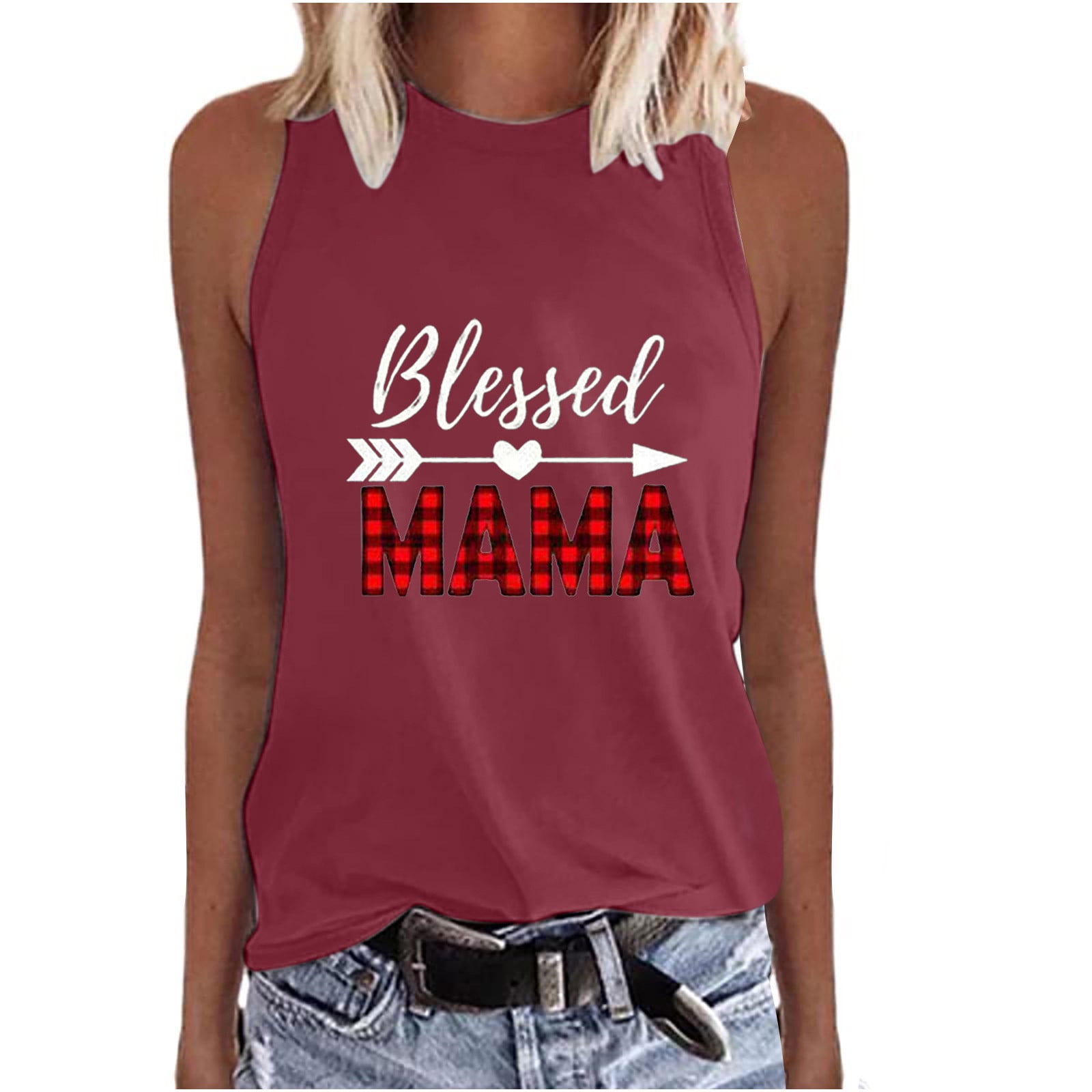 SOOMLON Mom Tops Women Casual Tee Letter Print Summer Tops Blessed Mama