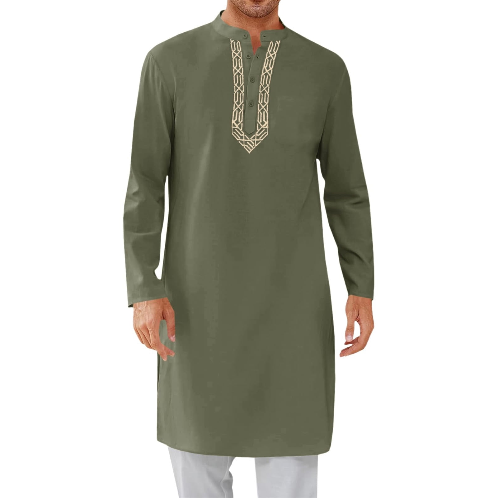 Thobe Robe SOOMLON Muslim Thobe Men Stand Collar Long Sleeve Long Gown Linen ...