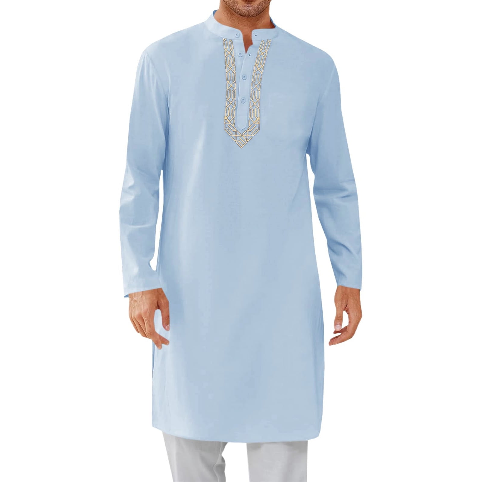 Thobe Robe SOOMLON Muslim Thobe Men Stand Collar Long Sleeve Long Gown Linen ...
