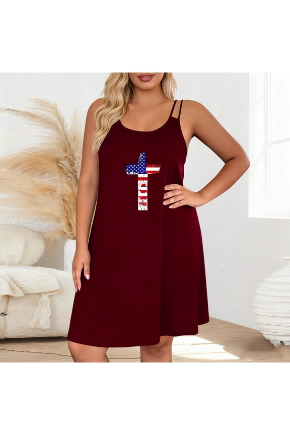 Nighties for Ladies Plus Size Loose Comfy Sleepdress Spaghetti Strap Print Short Dress Loungewear Clothes