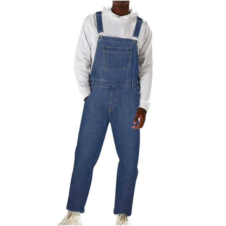 Pants Jumpsuit Overall Jeans Pocket Overall Suspender Mens Button  Streetwear Men's Pants Original Fit Jean (Black, XXXL)