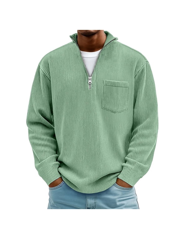 Oversized Sweatshirt Men Big and Tall Mock Neck Zip Pullover Corduroy Long Sleeve Shirts Fall Winter Clothes