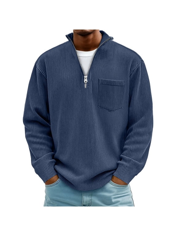 Oversized Sweatshirt Men Big and Tall Mock Neck Zip Pullover Corduroy Long Sleeve Shirts Fall Winter Clothes